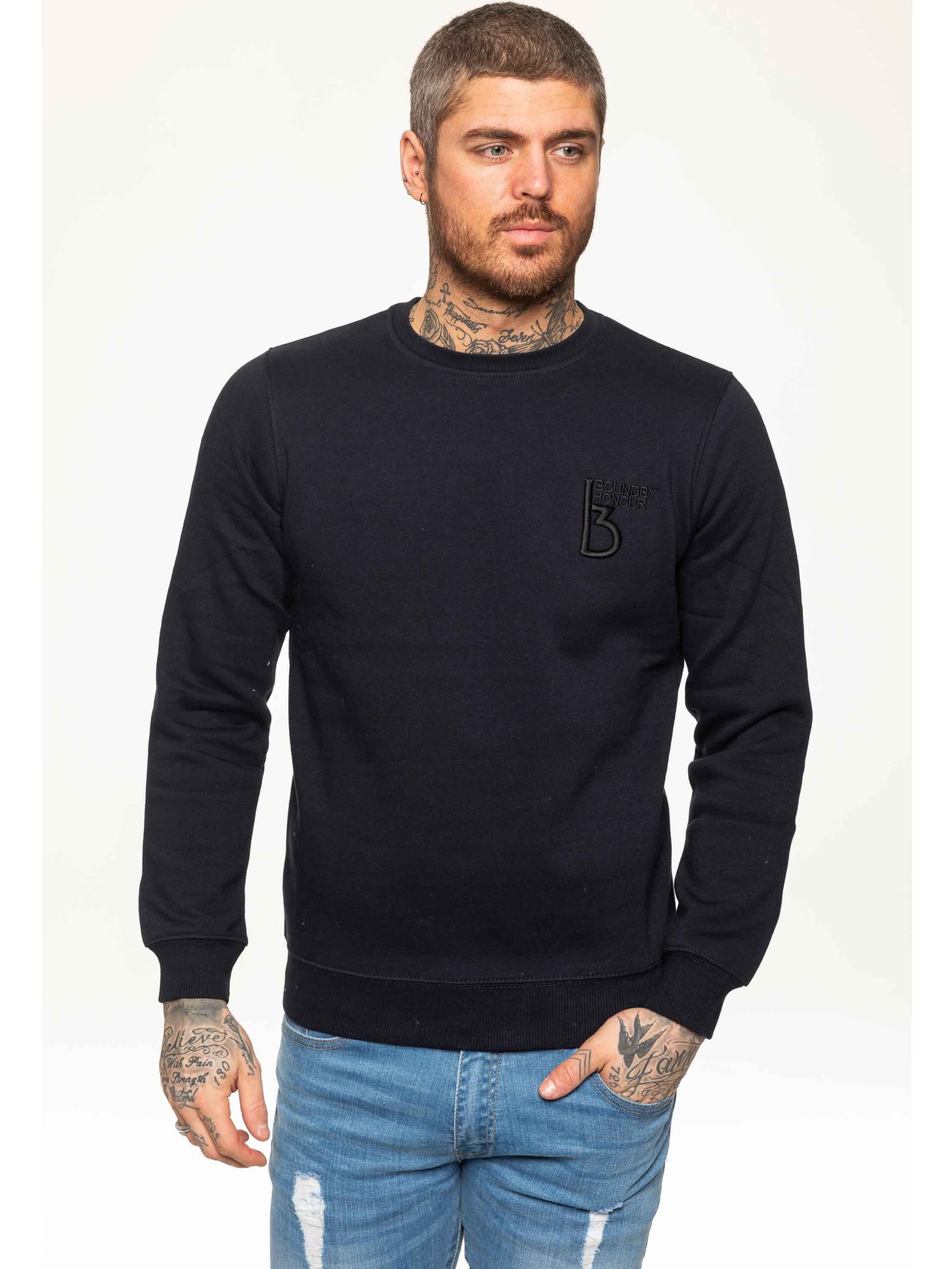 BBH Mens Plain Sweatshirt Crew Neck Jersey Fleece | Bound By Honour - Navy / S